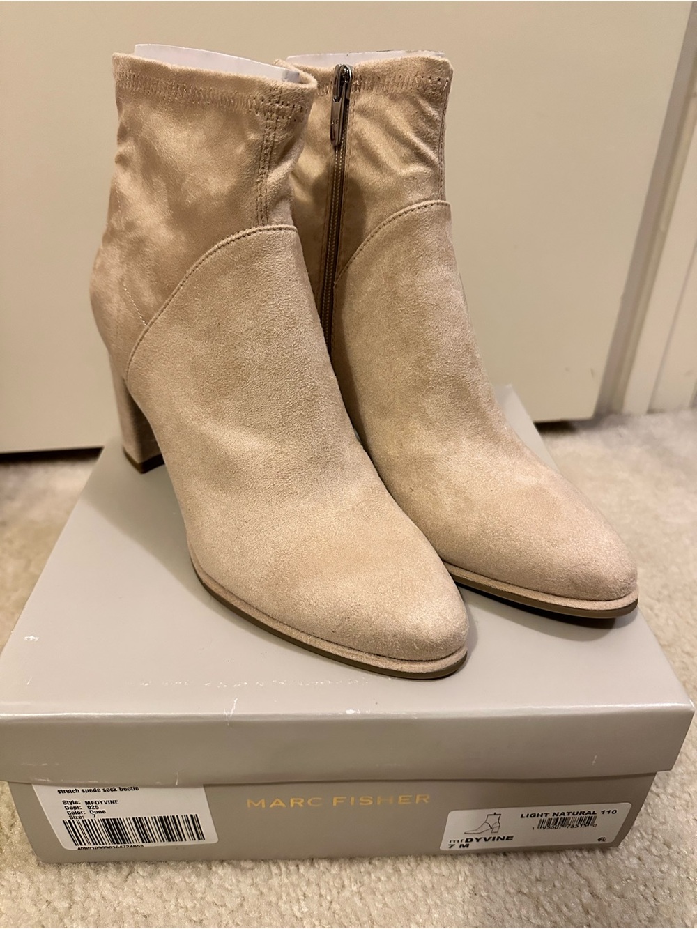 Marc Fisher Beige Suede Pointed Toe Ankle Booties
